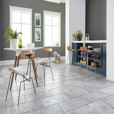 stone look luxury vinyl tile flooring in kitchen